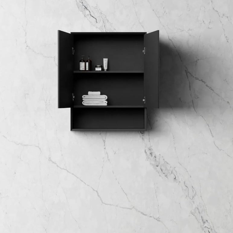 Open Marlo Shaving Cabinet 600mm - Matte Black Front view
