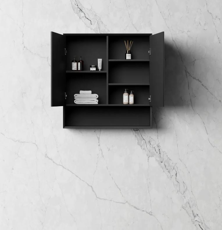 Open Marlo Shaving Cabinet 750mm – Matte Black front view