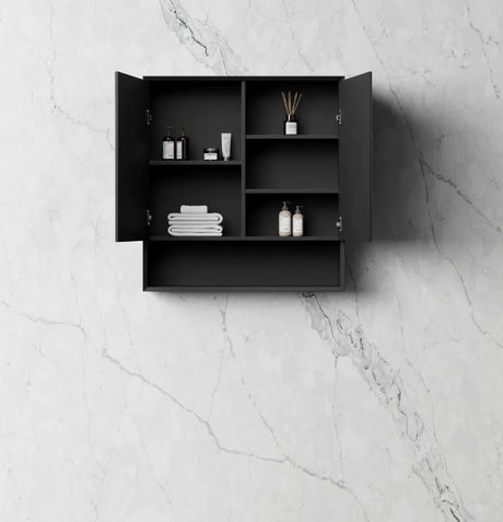 Open Marlo Shaving Cabinet 750mm – Matte Black front view