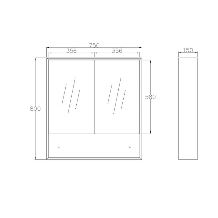 Marlo Shaving Cabinet 750mm – Matte Black drawing