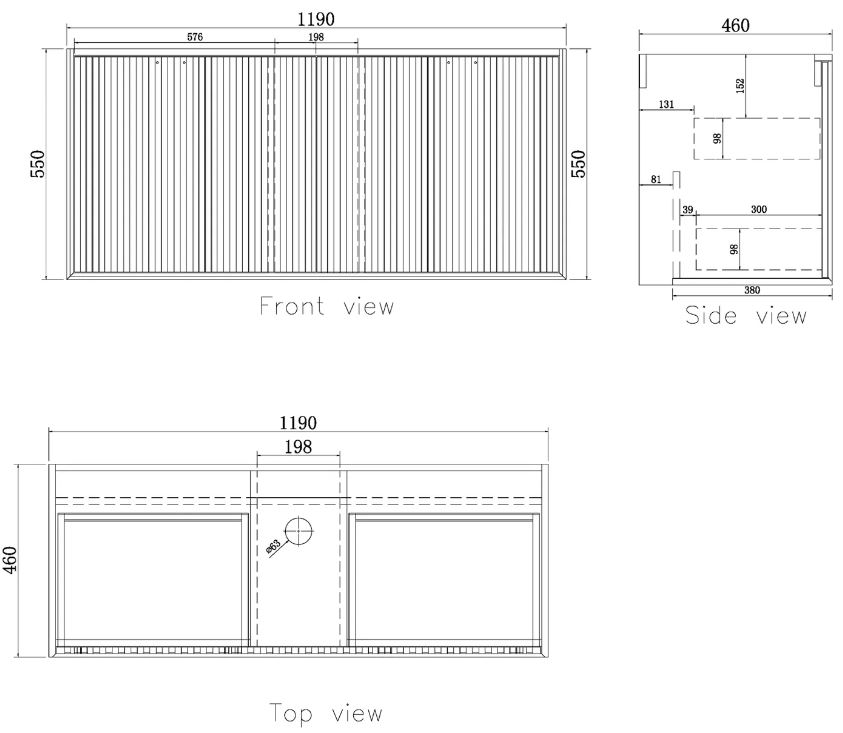 Marlo Vanity 1200mm - Matte Black drawing