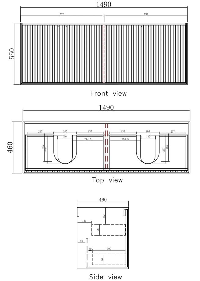 Marlo Vanity 1500mm - Matte Black drawing