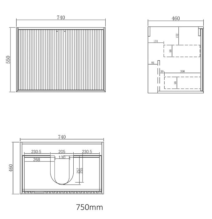 Marlo Vanity 750mm - Matte Black drawing