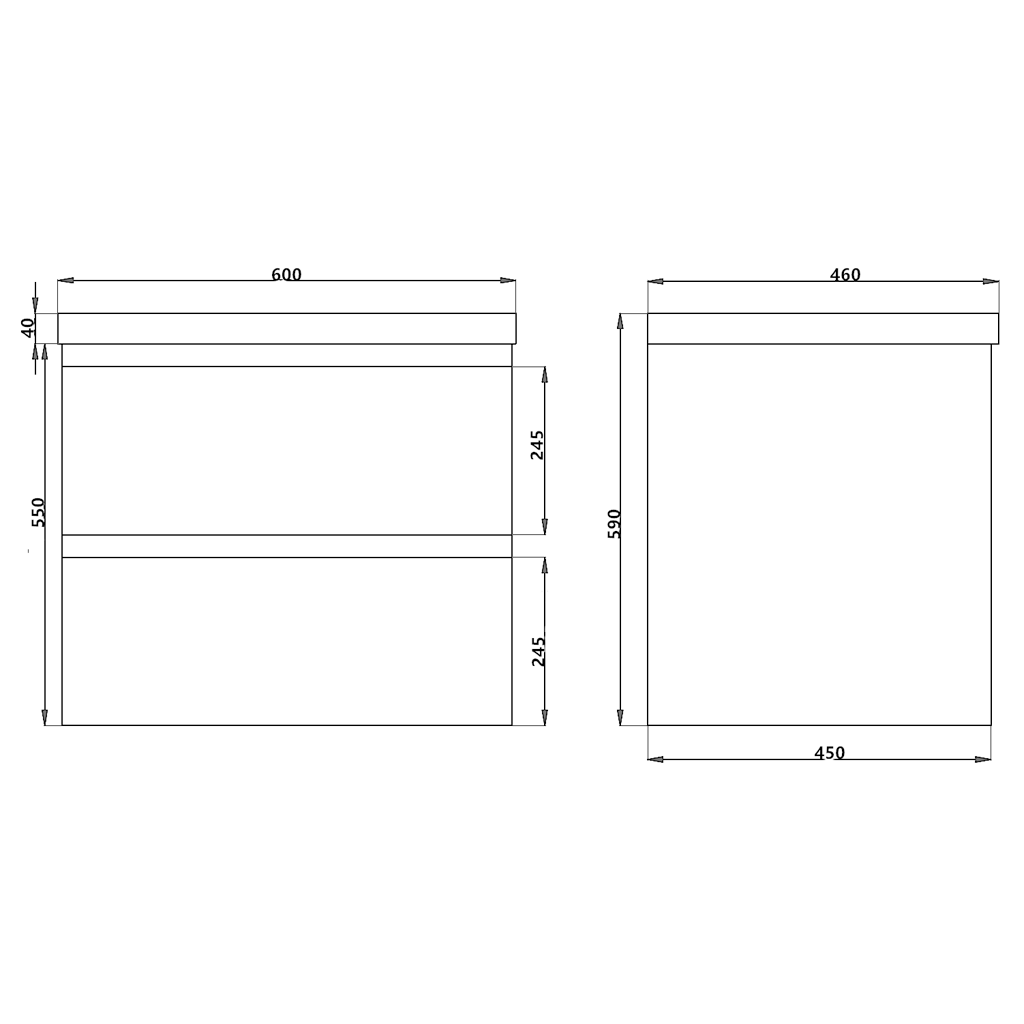 Gwen Wall Hung Vanity (with Drawers) 600mm - White drawing details