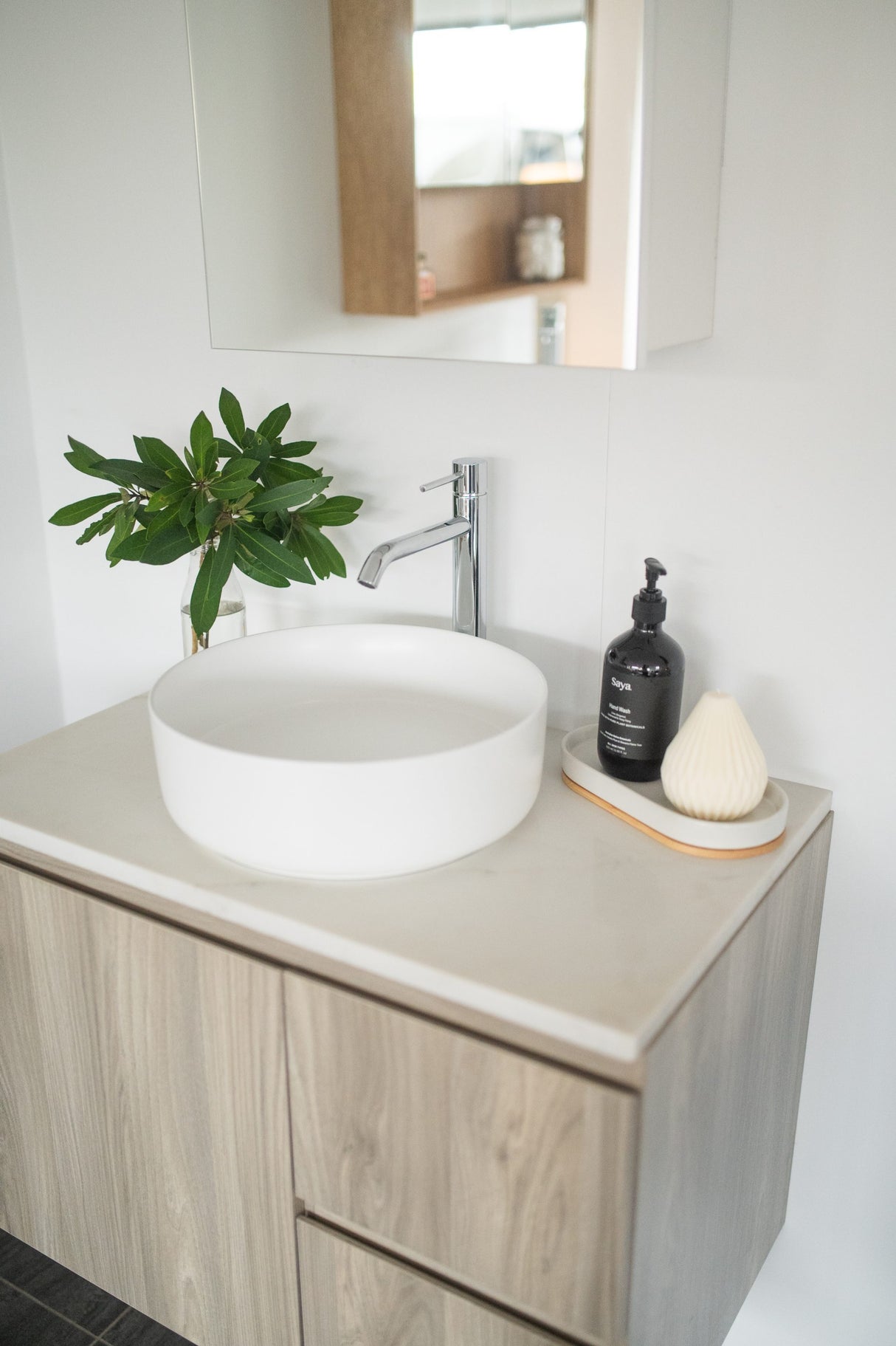 top view Expression Vanity 750mm - Wood with white basin