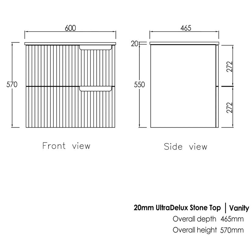 Noosa Vanity 600mm - Matte White drawing