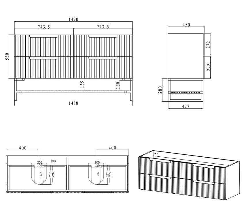 Noosa Vanity 1500mm - Matte White drawing