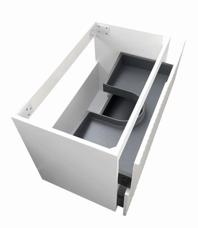 Top view and open Noosa Vanity 600mm - Matte White