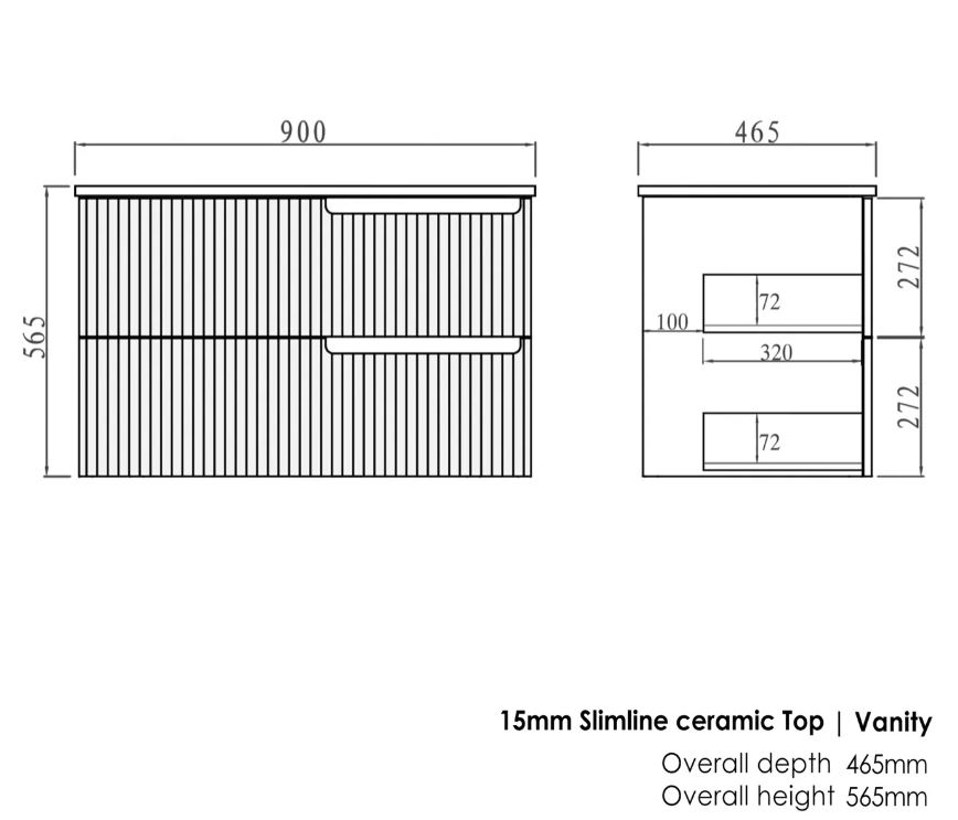 Noosa Vanity 900mm - Matte White drawing