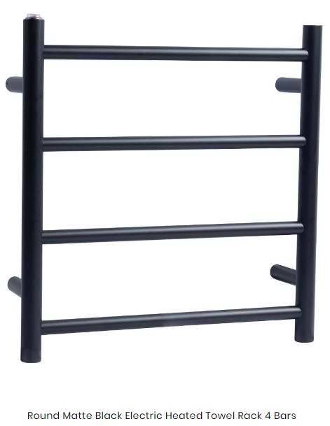 Round Electric Heated Towel rack 4 bars in Matte black