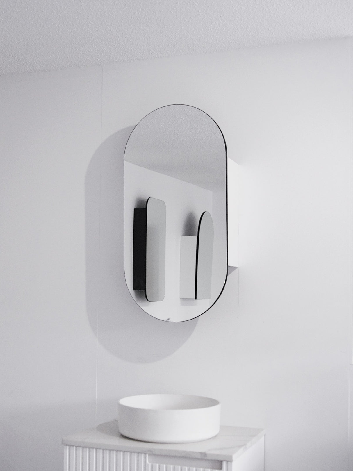 White basin on the top of white vanities and Paolo Pill Shaving Cabinet (White) 800 x 400mm