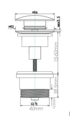 Pop Up Waste Universal 40mm drawing details