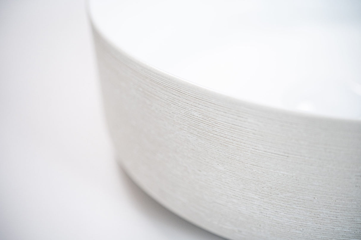 Round Ceramic Counter Basin 360mm - Brush White edge details
