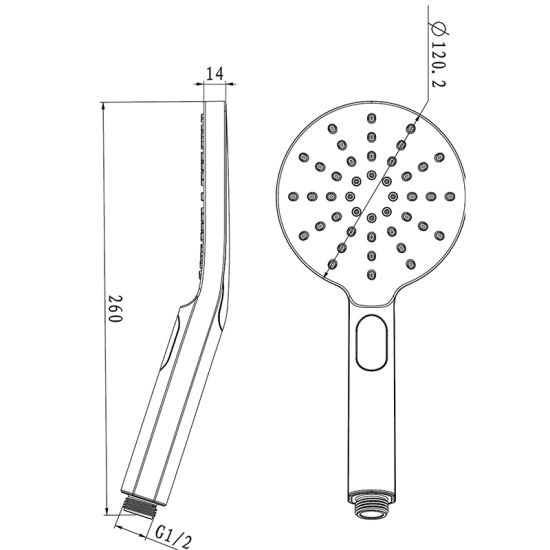 Pentro 3 Function Hand Shower drawing details