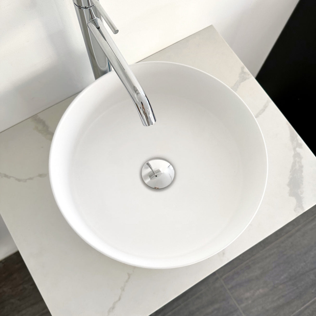 Round Ceramic Counter Top Basin 360mm - Matte White top view