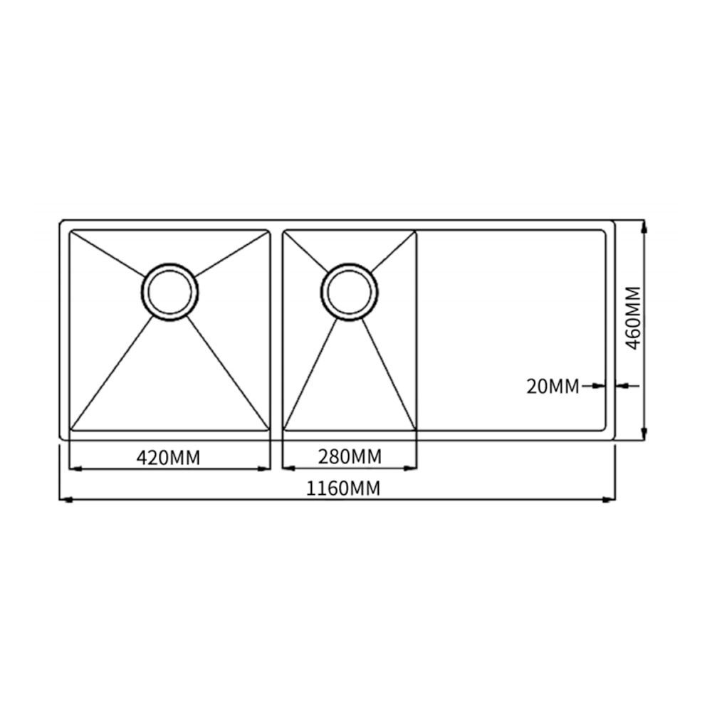 Zen Hand Made 1.5 Bowl Kitchen Sink with Drainer - Over/Undermount