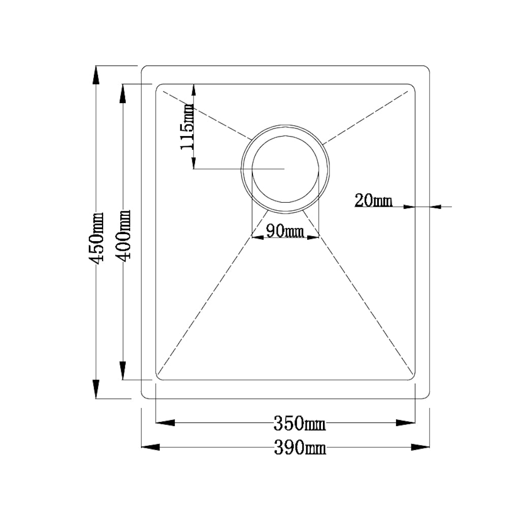 Zen 390mm Stainless Steel Hand Made Single Kitchen Sink - Over/Undermount