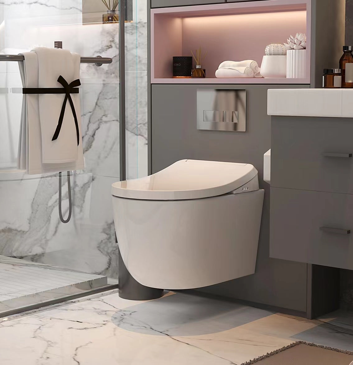 Toilet with Smart Toilet Bidet Seat (With Remote Control)