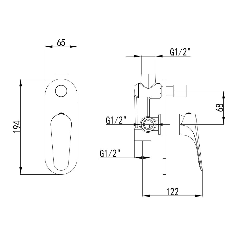 TIMO Shower/Wall Diverter Mixer drawing