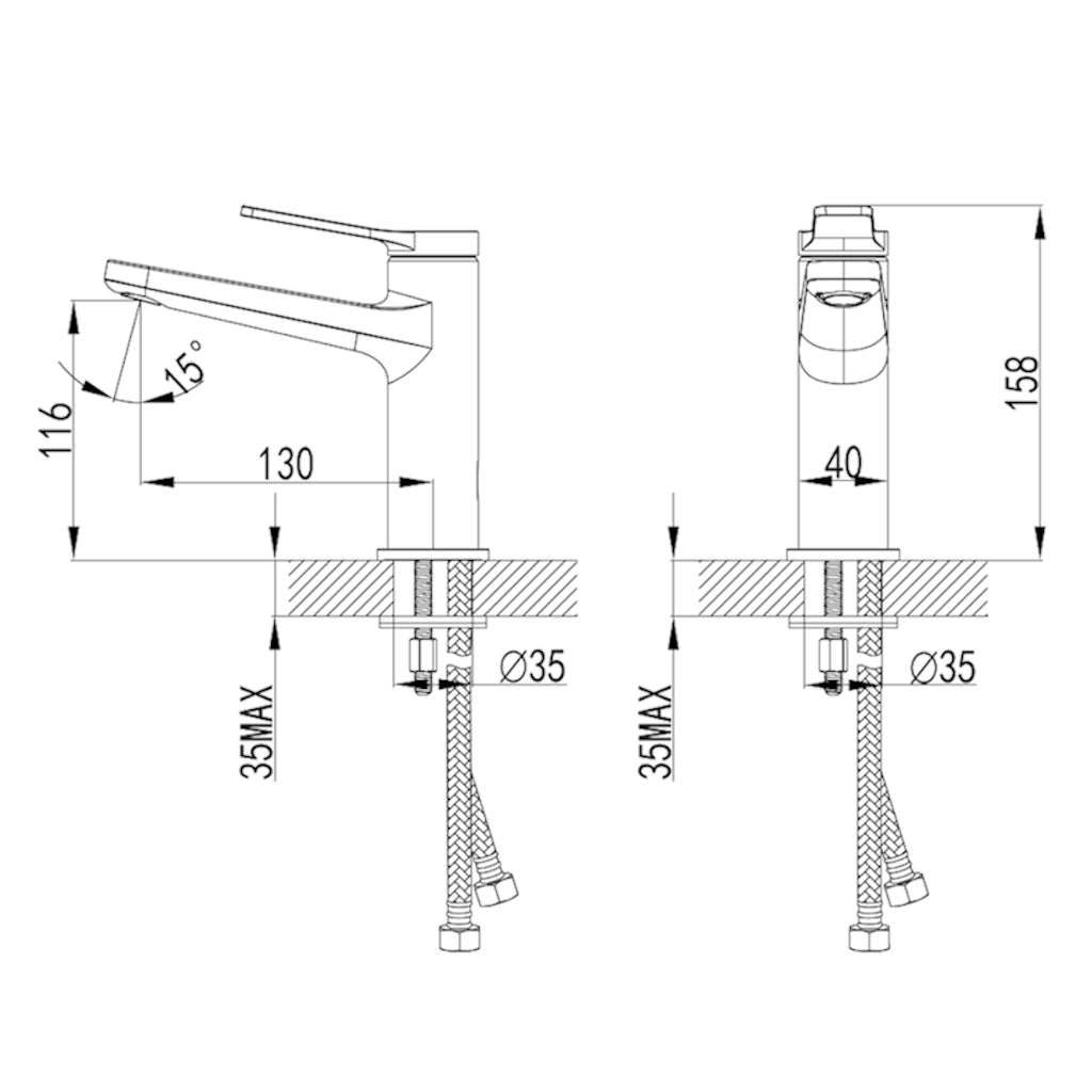 DORA Basin Mixer - Brushed Nickel drawing