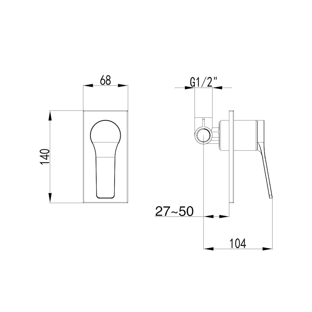 DORA Shower/Wall Mixer - Brushed Nickel drawing