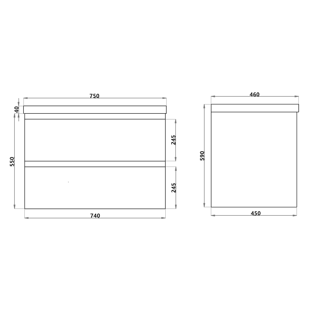 Gwen Wall Hung Vanity (with Drawers) 750mm - White drawing