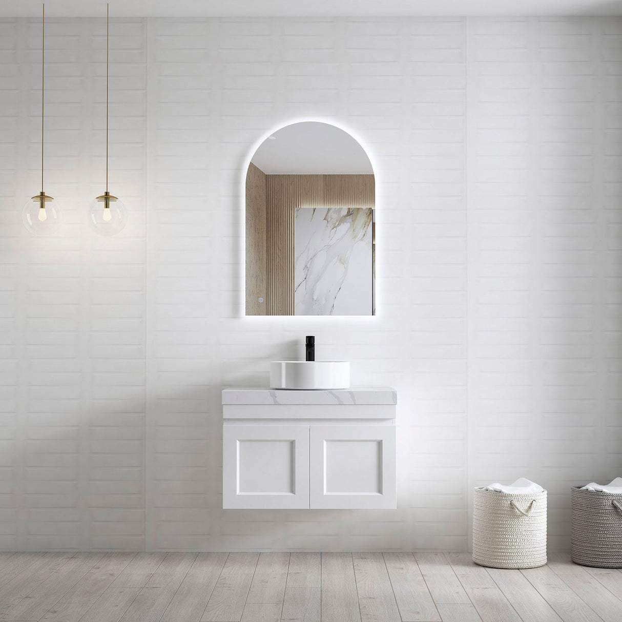 Bathroom mirror and wall hung Hampton MKII Vanity 750mm - Matte White