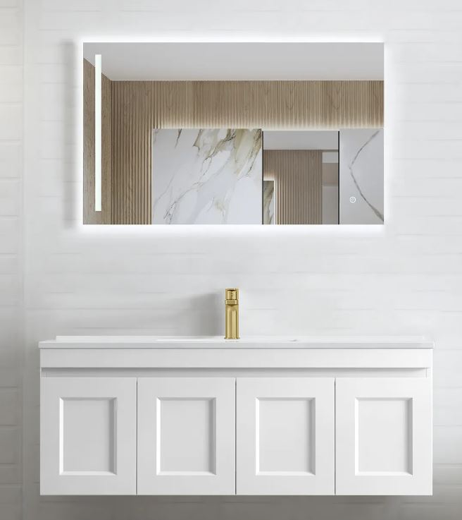bathroom with mirror and Hampton MKII Vanity 1200mm - Matte White