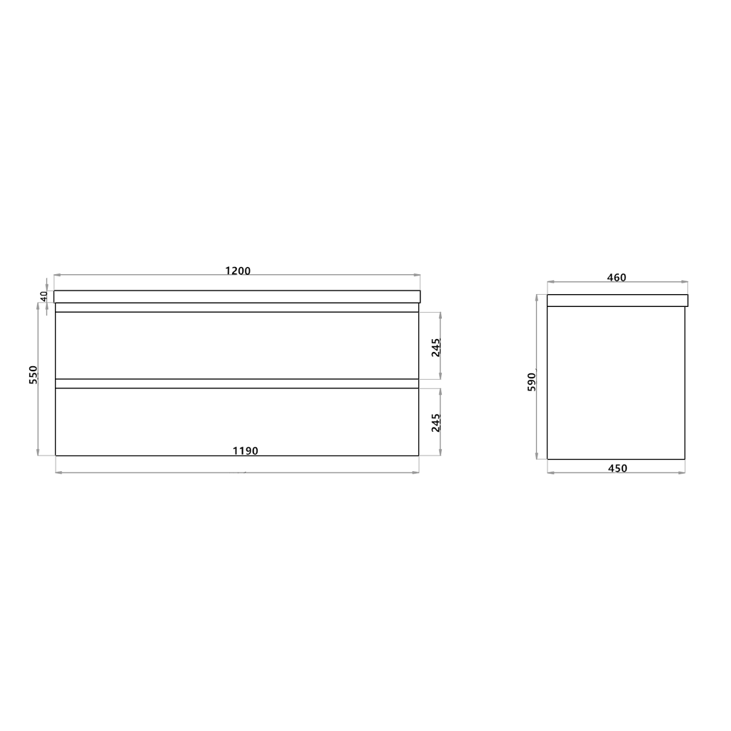 Gwen Wall Hung Vanity (with Drawers) 1200mm - White drawing details