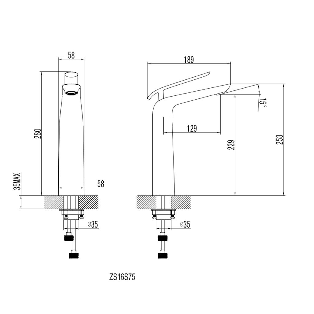 Eva Tall Basin Mixer - Chrome & White drawing