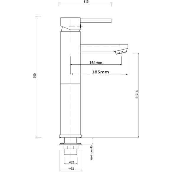 Pentro Tall Basin Mixer drawing details