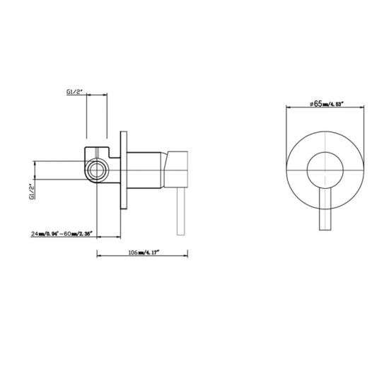 Pentro Shower Mixer with Thin Plate (65mm) drawing details