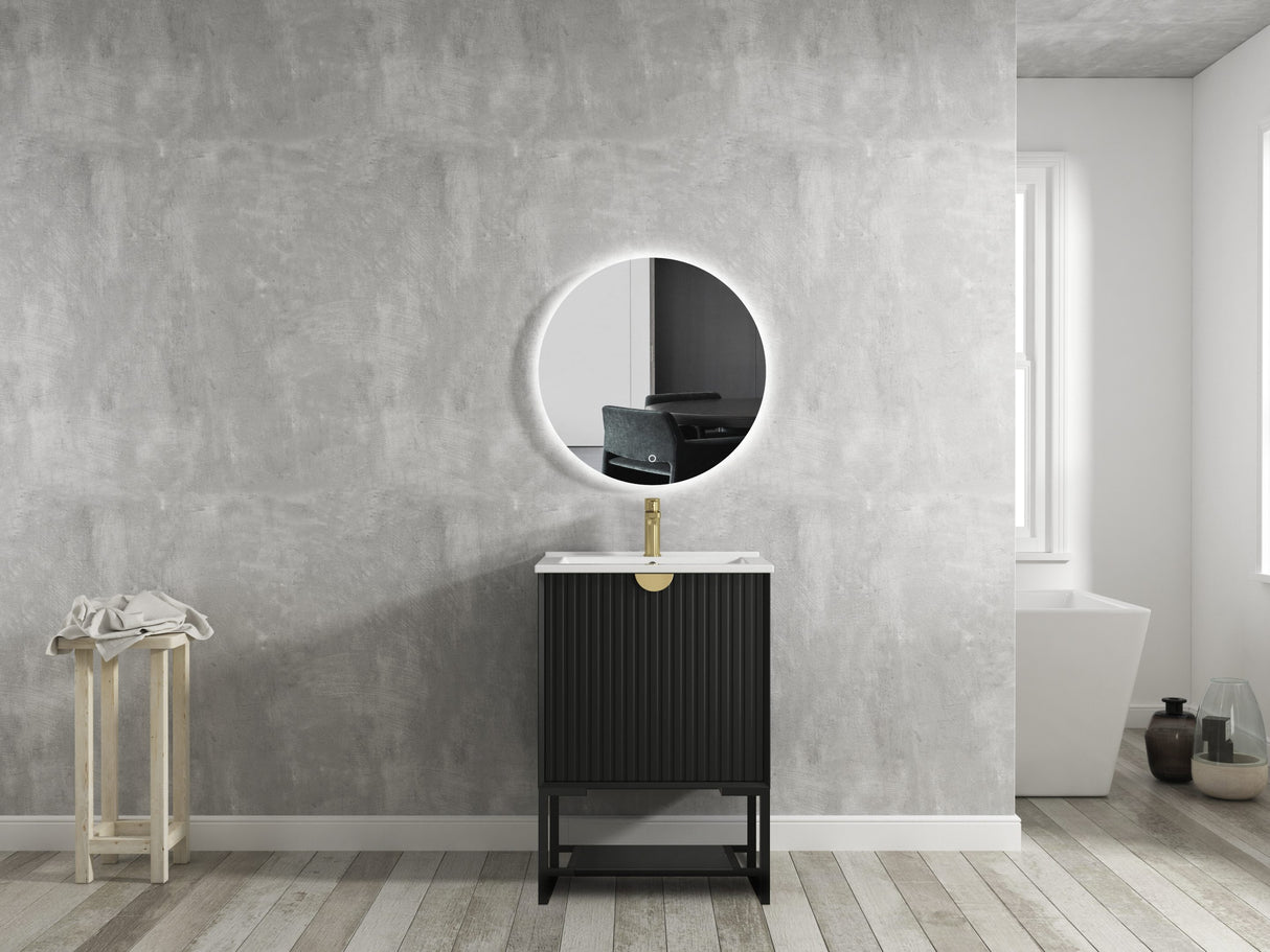 free standing Marlo Vanity 600mm - Matte Black and frameless mirror