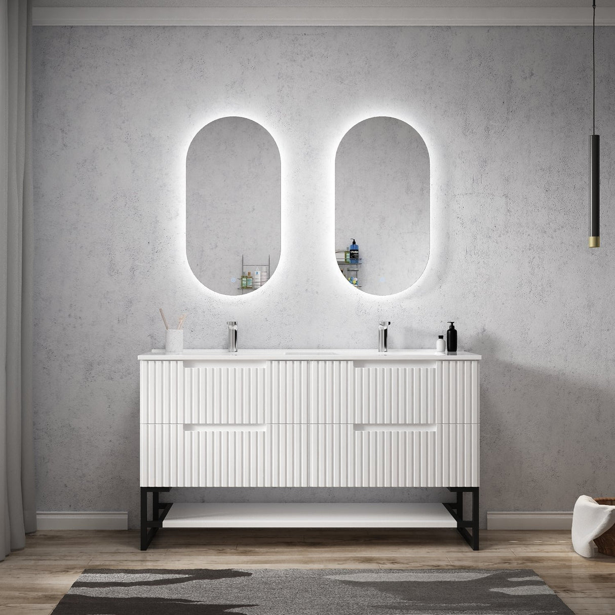 Frameless mirror and free standing Noosa Vanity 1500mm - Matte White