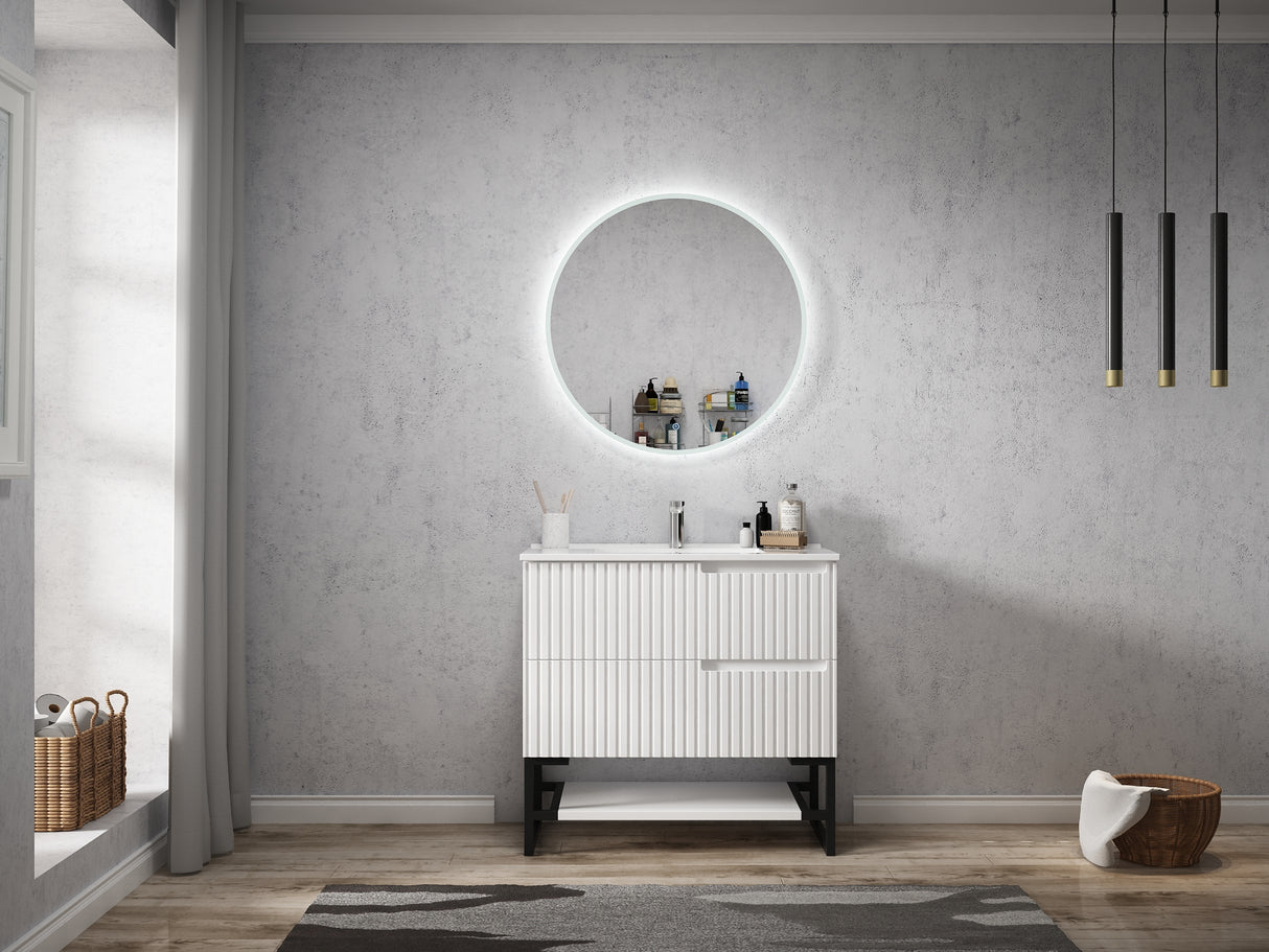 frameless mirror and free standing Noosa Vanity 900mm - Matte White