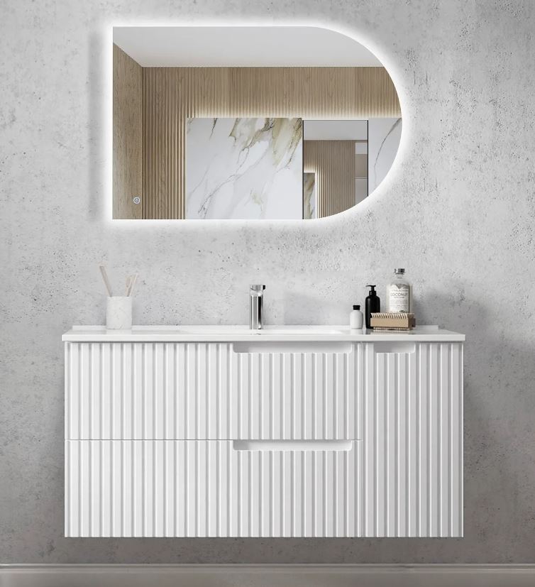 d shaped shaving cabinet and wall hung Noosa Vanity 1200mm - Matte White