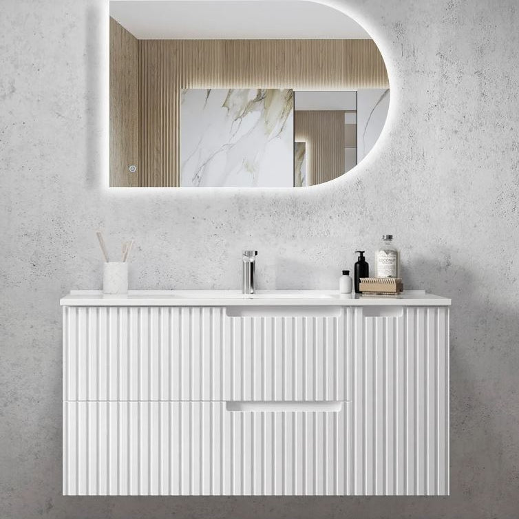 d shaped shaving cabinet and wall hung Noosa Vanity 1200mm - Matte White