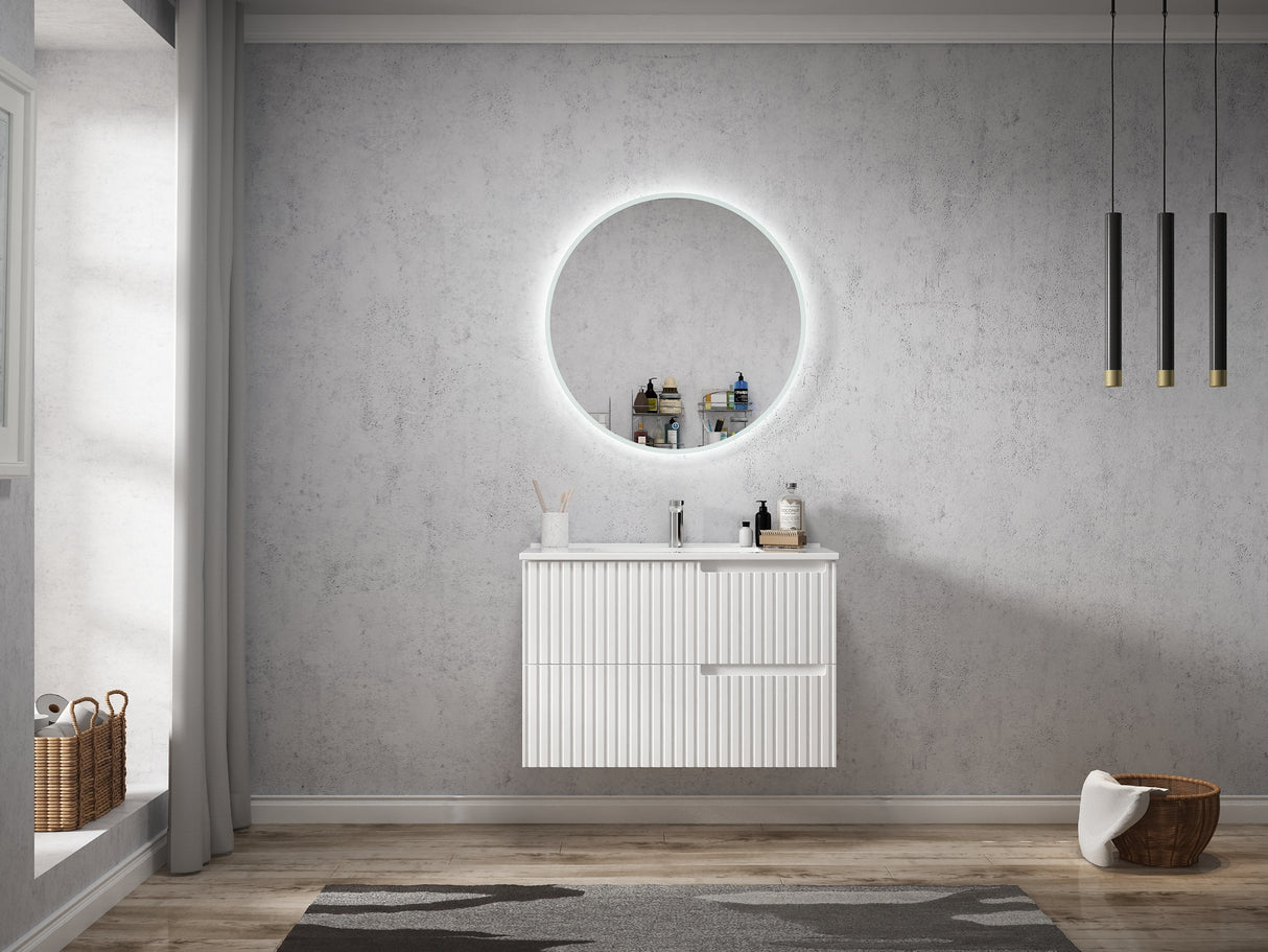 frameless mirror and wall hung Noosa Vanity 900mm - Matte White