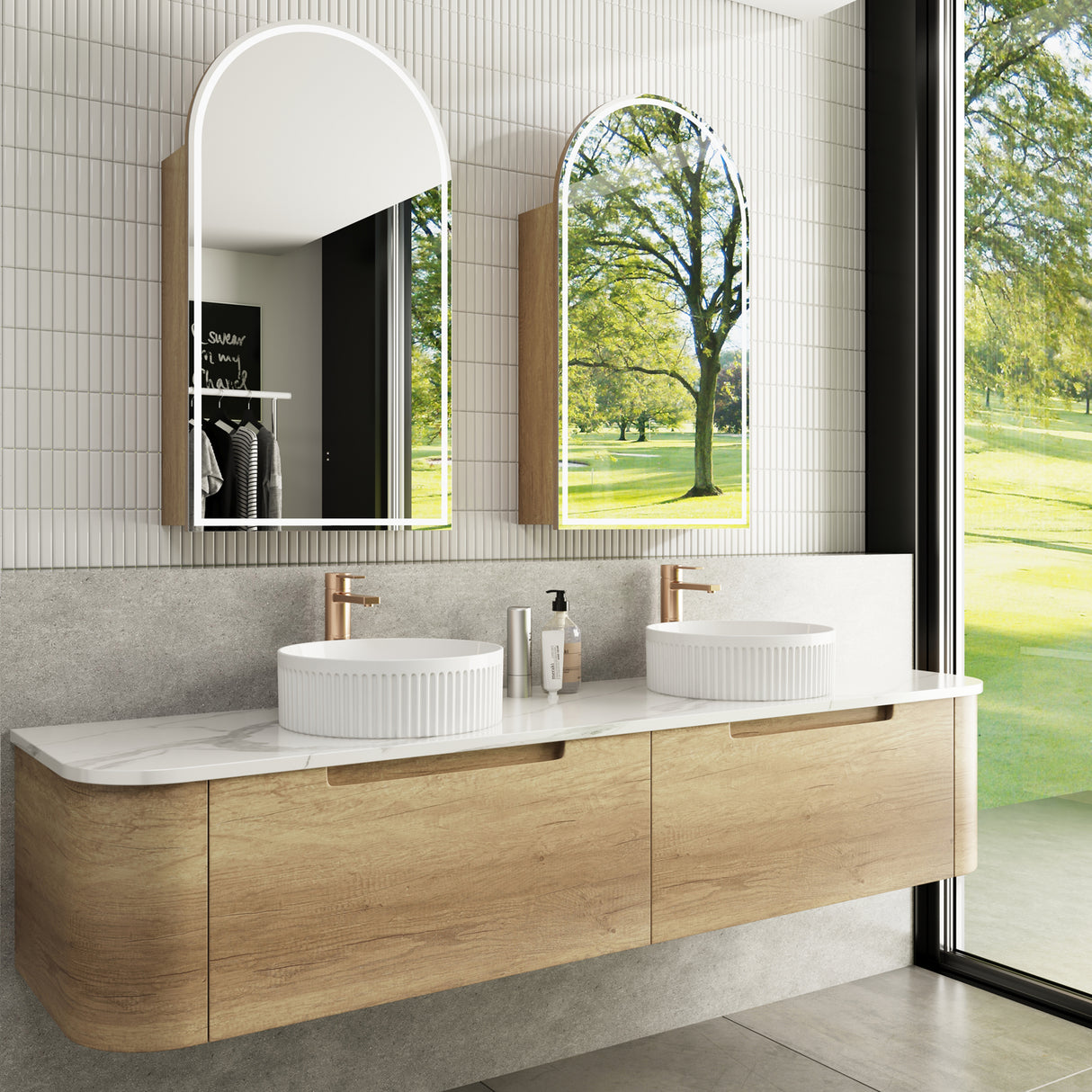 Carita 1800  Oak Wall Hung Vanity - Curve