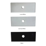 Three stone top labeled 'Luna White', 'Carrara White', and 'Black' on a white background.