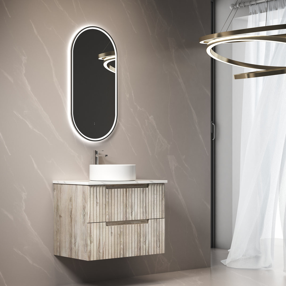 Tuscana 750mm Oak Wall Hung Vanity - Fluted