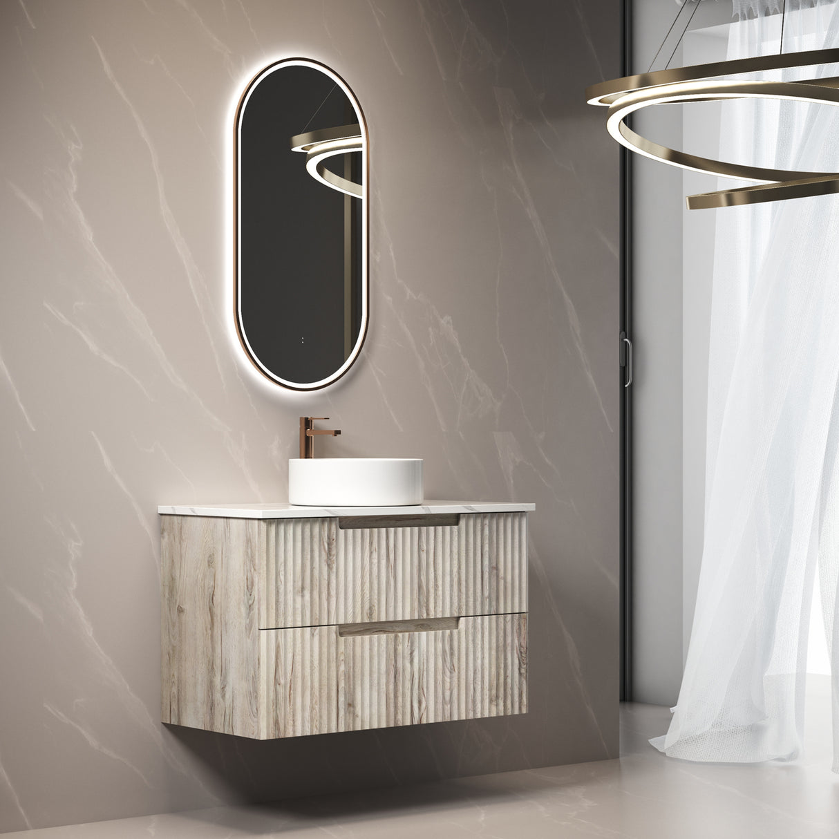 Tuscana 900mm Oak Wall Hung Vanity - Fluted