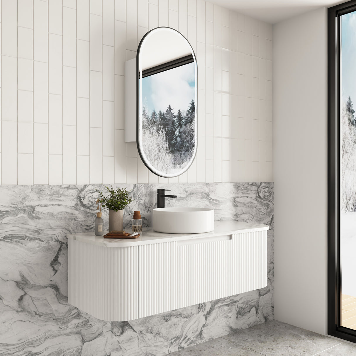 Savio 1200mm Matte White Wall Hung Vanity - Curve Fluted