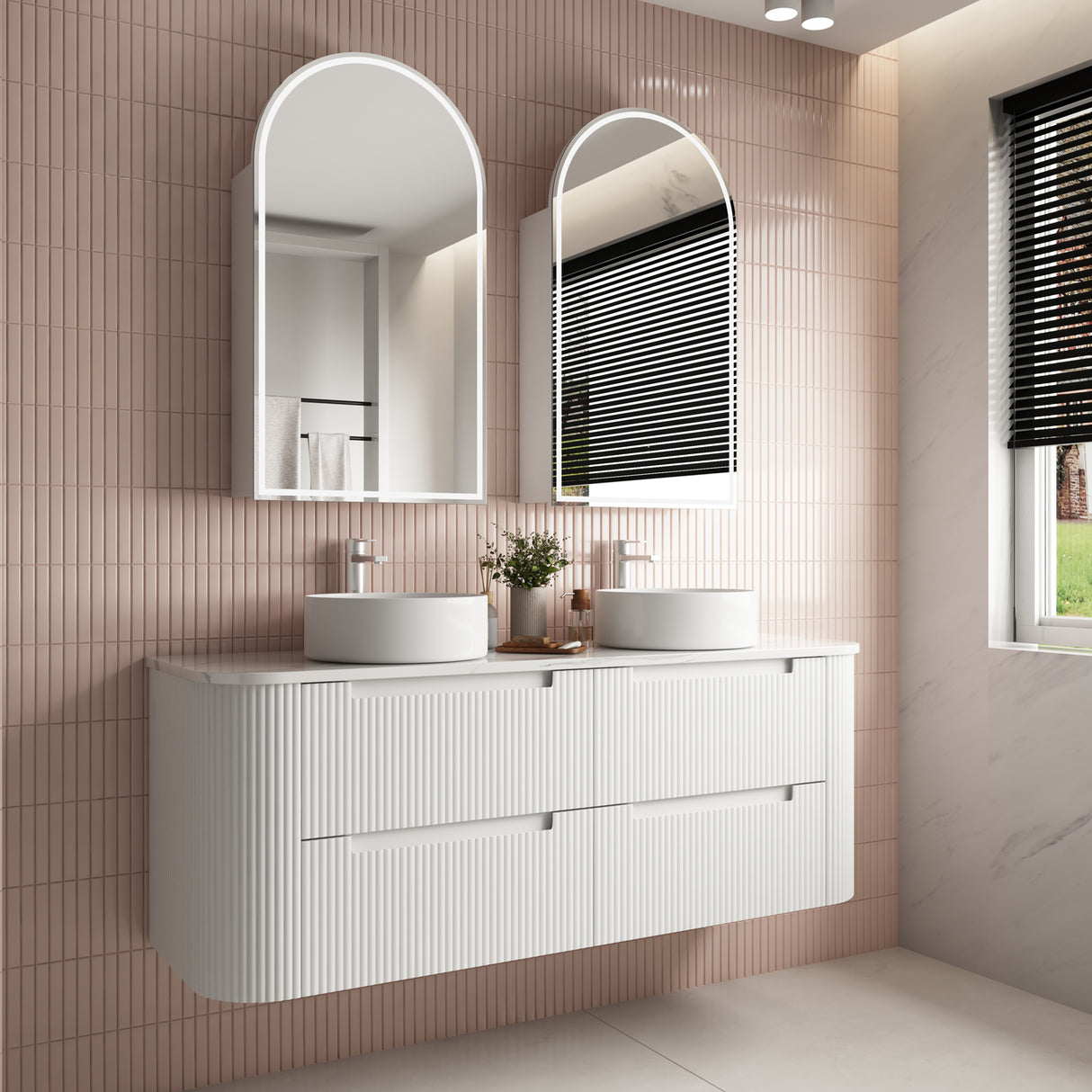 Curva 1500mm Matte White Wall Hung Vanity - Curve Fluted