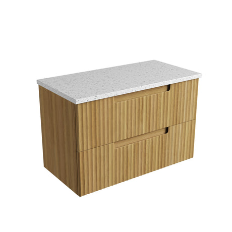 Lovina Tier 900mm Harvest Oak Wall Hung Vanity - Fluted