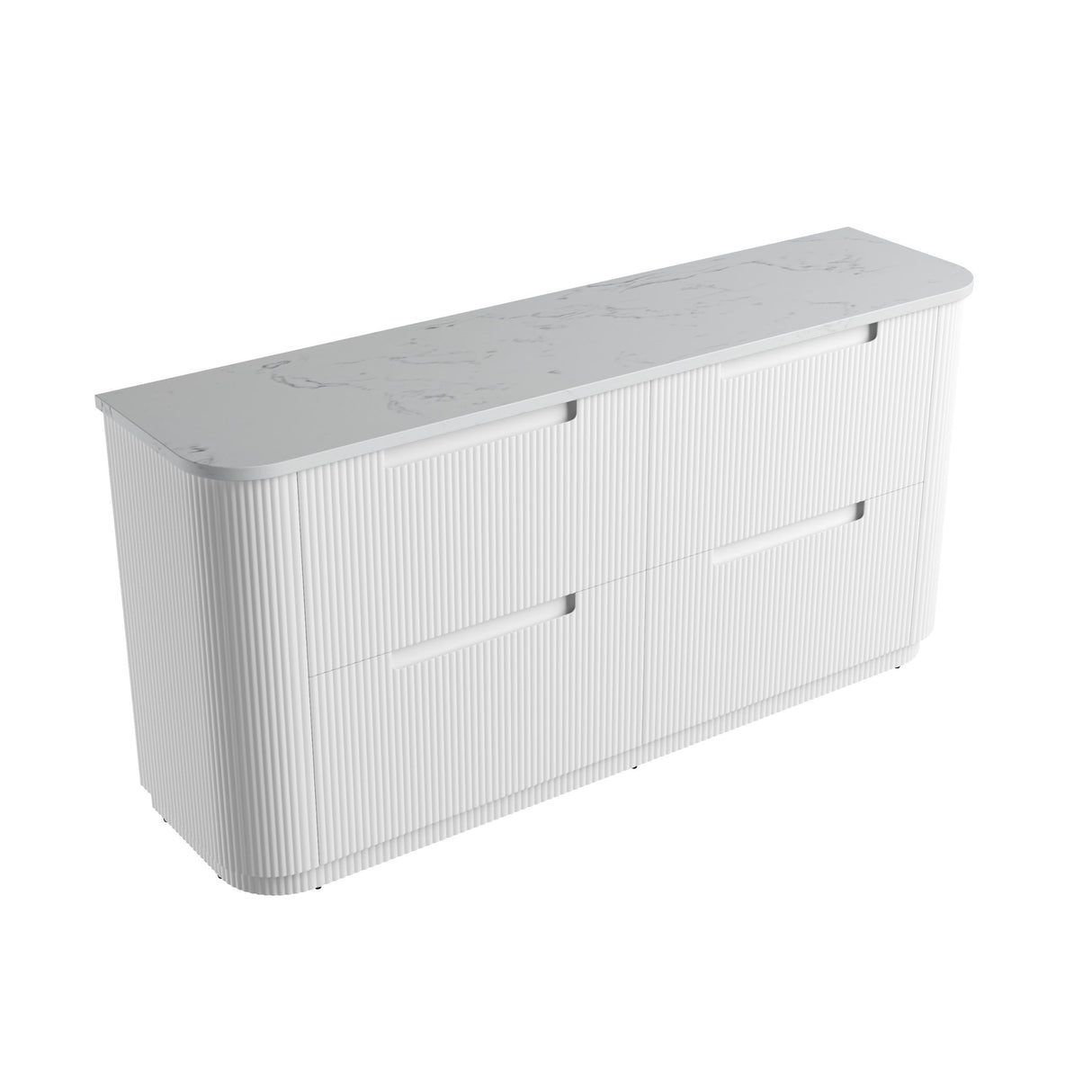 Curva 1800mm Matte White Floor Standing Vanity - Curve Fluted