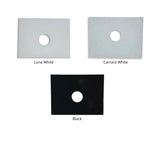 Three stone top labeled 'Luna White', 'Carrara White', and 'Black' on a white background.