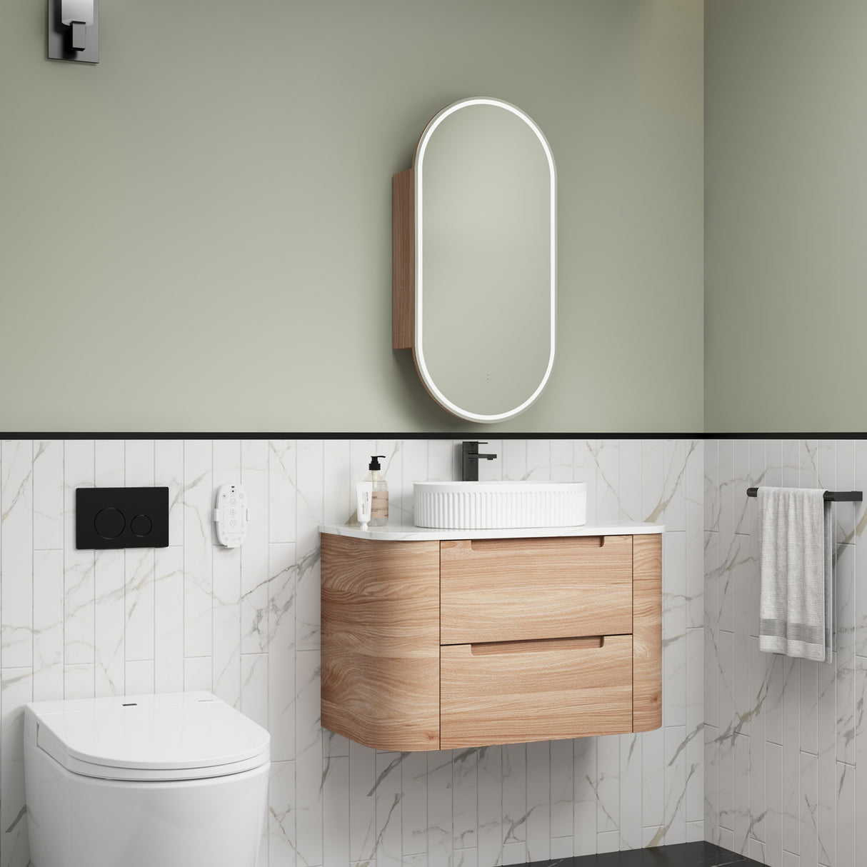 Briony 900mm Oak Wall Hung Vanity - Curve