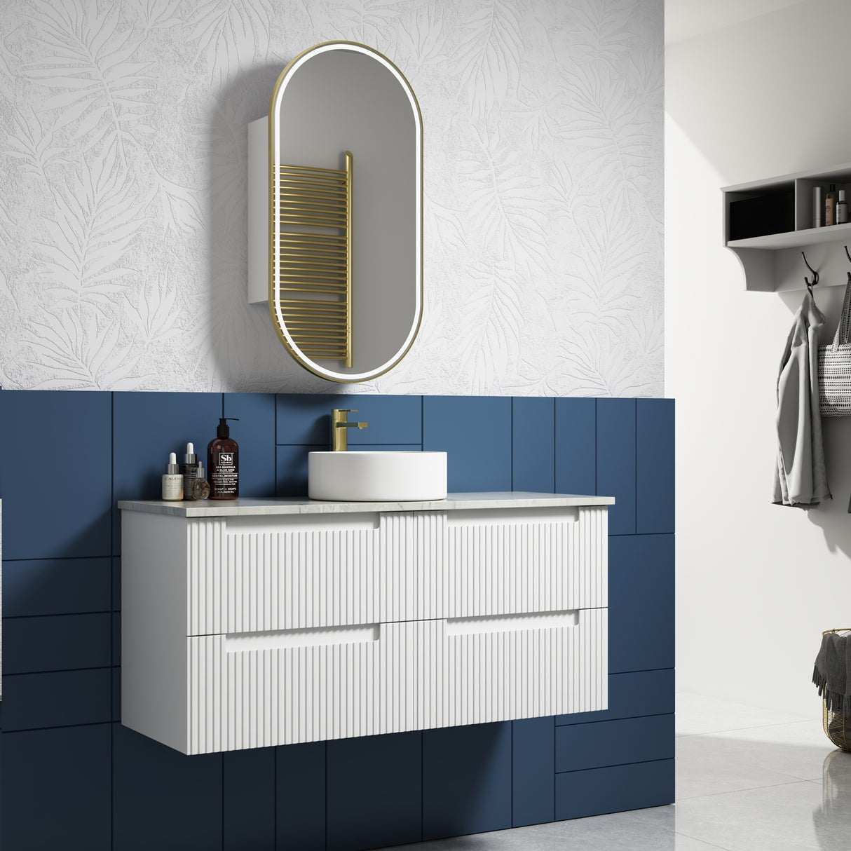 Neva 1200mm Matte White Wall Hung Vanity - Fluted