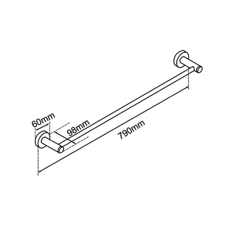 800mm Brushed Brass Cuttable Single Towel Rail drawing